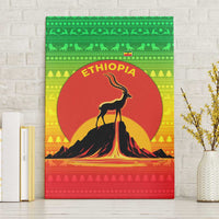 Ethiopia Christmas Canvas Wall Art with Mountain Gazelle Sunset Ethiopian Flag Colors and Tribal Pattern Design - Wonder Print Shop