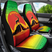 Ethiopia Christmas Car Seat Cover with Mountain Gazelle Sunset Ethiopian Flag Colors and Tribal Pattern Design - Wonder Print Shop
