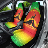 Ethiopia Christmas Car Seat Cover with Mountain Gazelle Sunset Ethiopian Flag Colors and Tribal Pattern Design - Wonder Print Shop