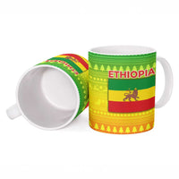 Ethiopia Christmas Ceramic Mug with Mountain Gazelle Sunset Ethiopian Flag Colors and Tribal Pattern Design - Wonder Print Shop