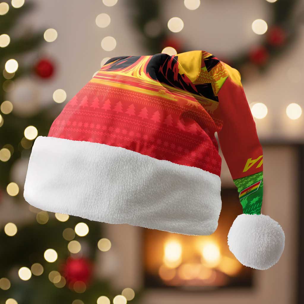 Ethiopia Christmas Santa Hat with Mountain Gazelle Sunset Ethiopian Flag Colors and Tribal Pattern Design - Wonder Print Shop