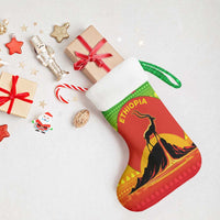 Ethiopia Christmas Stocking with Mountain Gazelle Sunset Ethiopian Flag Colors and Tribal Pattern Design - Wonder Print Shop