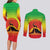 Ethiopia Christmas Couples Matching Long Sleeve Bodycon Dress and Long Sleeve Button Shirt with Mountain Gazelle Sunset Ethiopian Flag Colors and Tribal Pattern Design - Wonder Print Shop