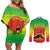 Ethiopia Christmas Couples Matching Off Shoulder Short Dress and Long Sleeve Button Shirt with Mountain Gazelle Sunset Ethiopian Flag Colors and Tribal Pattern Design - Wonder Print Shop