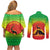 Ethiopia Christmas Couples Matching Off Shoulder Short Dress and Long Sleeve Button Shirt with Mountain Gazelle Sunset Ethiopian Flag Colors and Tribal Pattern Design - Wonder Print Shop