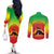 Ethiopia Christmas Couples Matching Off The Shoulder Long Sleeve Dress and Long Sleeve Button Shirt with Mountain Gazelle Sunset Ethiopian Flag Colors and Tribal Pattern Design - Wonder Print Shop