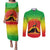 Ethiopia Christmas Couples Matching Puletasi and Long Sleeve Button Shirt with Mountain Gazelle Sunset Ethiopian Flag Colors and Tribal Pattern Design - Wonder Print Shop