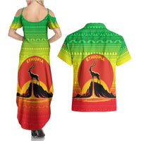 Ethiopia Christmas Couples Matching Summer Maxi Dress and Hawaiian Shirt with Mountain Gazelle Sunset Ethiopian Flag Colors and Tribal Pattern Design - Wonder Print Shop