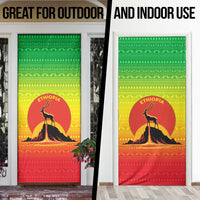 Ethiopia Christmas Door Cover with Mountain Gazelle Sunset Ethiopian Flag Colors and Tribal Pattern Design - Wonder Print Shop