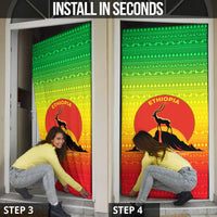 Ethiopia Christmas Door Cover with Mountain Gazelle Sunset Ethiopian Flag Colors and Tribal Pattern Design - Wonder Print Shop