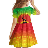 Ethiopia Christmas Family Matching Long Sleeve Bodycon Dress and Hawaiian Shirt with Mountain Gazelle Sunset Ethiopian Flag Colors and Tribal Pattern Design - Wonder Print Shop