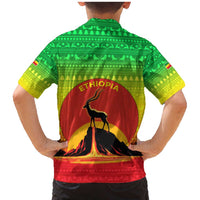 Ethiopia Christmas Family Matching Mermaid Dress and Hawaiian Shirt with Mountain Gazelle Sunset Ethiopian Flag Colors and Tribal Pattern Design - Wonder Print Shop