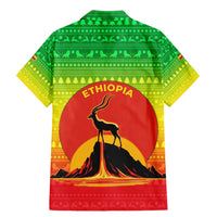 Ethiopia Christmas Family Matching Mermaid Dress and Hawaiian Shirt with Mountain Gazelle Sunset Ethiopian Flag Colors and Tribal Pattern Design - Wonder Print Shop