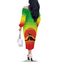 Ethiopia Christmas Family Matching Off The Shoulder Long Sleeve Dress and Hawaiian Shirt with Mountain Gazelle Sunset Ethiopian Flag Colors and Tribal Pattern Design - Wonder Print Shop