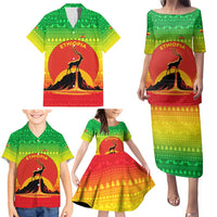 Ethiopia Christmas Family Matching Puletasi and Hawaiian Shirt with Mountain Gazelle Sunset Ethiopian Flag Colors and Tribal Pattern Design - Wonder Print Shop