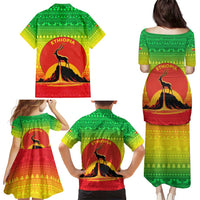 Ethiopia Christmas Family Matching Puletasi and Hawaiian Shirt with Mountain Gazelle Sunset Ethiopian Flag Colors and Tribal Pattern Design - Wonder Print Shop