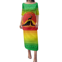 Ethiopia Christmas Family Matching Puletasi and Hawaiian Shirt with Mountain Gazelle Sunset Ethiopian Flag Colors and Tribal Pattern Design - Wonder Print Shop