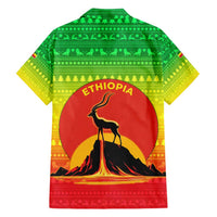 Ethiopia Christmas Family Matching Short Sleeve Bodycon Dress and Hawaiian Shirt with Mountain Gazelle Sunset Ethiopian Flag Colors and Tribal Pattern Design - Wonder Print Shop