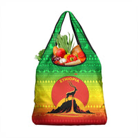 Ethiopia Christmas Grocery Bag with Mountain Gazelle Sunset Ethiopian Flag Colors and Tribal Pattern Design - Wonder Print Shop