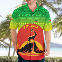 Ethiopia Christmas Hawaiian Shirt with Mountain Gazelle Sunset Ethiopian Flag Colors and Tribal Pattern Design - Wonder Print Shop