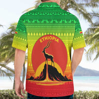 Ethiopia Christmas Hawaiian Shirt with Mountain Gazelle Sunset Ethiopian Flag Colors and Tribal Pattern Design - Wonder Print Shop