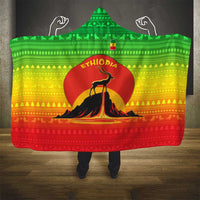 Ethiopia Christmas Hooded Blanket with Mountain Gazelle Sunset Ethiopian Flag Colors and Tribal Pattern Design - Wonder Print Shop
