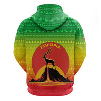 Ethiopia Christmas Hoodie with Mountain Gazelle Sunset Ethiopian Flag Colors and Tribal Pattern Design - Wonder Print Shop