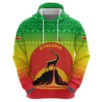 Ethiopia Christmas Hoodie with Mountain Gazelle Sunset Ethiopian Flag Colors and Tribal Pattern Design - Wonder Print Shop