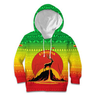 Ethiopia Christmas Kid Hoodie with Mountain Gazelle Sunset Ethiopian Flag Colors and Tribal Pattern Design - Wonder Print Shop