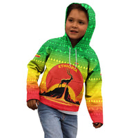 Ethiopia Christmas Kid Hoodie with Mountain Gazelle Sunset Ethiopian Flag Colors and Tribal Pattern Design - Wonder Print Shop