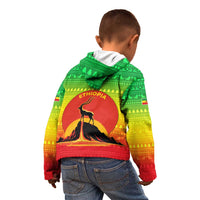 Ethiopia Christmas Kid Hoodie with Mountain Gazelle Sunset Ethiopian Flag Colors and Tribal Pattern Design - Wonder Print Shop