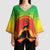 Ethiopia Christmas Kimono Sleeve Blouse with Mountain Gazelle Sunset Ethiopian Flag Colors and Tribal Pattern Design - Wonder Print Shop