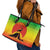 Ethiopia Christmas Leather Tote Bag with Mountain Gazelle Sunset Ethiopian Flag Colors and Tribal Pattern Design - Wonder Print Shop