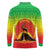 Ethiopia Christmas Long Sleeve Polo Shirt with Mountain Gazelle Sunset Ethiopian Flag Colors and Tribal Pattern Design - Wonder Print Shop