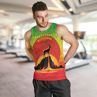 Ethiopia Christmas Men Tank Top with Mountain Gazelle Sunset Ethiopian Flag Colors and Tribal Pattern Design - Wonder Print Shop