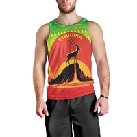Ethiopia Christmas Men Tank Top with Mountain Gazelle Sunset Ethiopian Flag Colors and Tribal Pattern Design - Wonder Print Shop