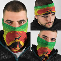 Ethiopia Christmas Neck Gaiter with Mountain Gazelle Sunset Ethiopian Flag Colors and Tribal Pattern Design - Wonder Print Shop