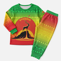 Ethiopia Christmas Pajama Set with Mountain Gazelle Sunset Ethiopian Flag Colors and Tribal Pattern Design - Wonder Print Shop