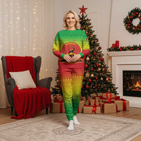 Ethiopia Christmas Pajama Set with Mountain Gazelle Sunset Ethiopian Flag Colors and Tribal Pattern Design - Wonder Print Shop