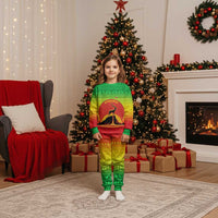 Ethiopia Christmas Pajama Set with Mountain Gazelle Sunset Ethiopian Flag Colors and Tribal Pattern Design - Wonder Print Shop