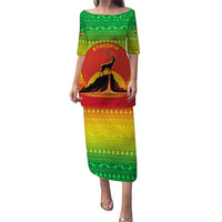 Ethiopia Christmas Puletasi with Mountain Gazelle Sunset Ethiopian Flag Colors and Tribal Pattern Design - Wonder Print Shop