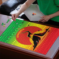 Ethiopia Christmas Puzzle with Mountain Gazelle Sunset Ethiopian Flag Colors and Tribal Pattern Design - Wonder Print Shop