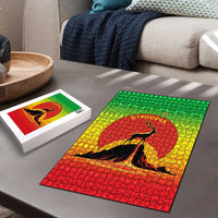 Ethiopia Christmas Puzzle with Mountain Gazelle Sunset Ethiopian Flag Colors and Tribal Pattern Design - Wonder Print Shop