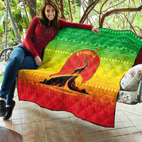 Ethiopia Christmas Quilt with Mountain Gazelle Sunset Ethiopian Flag Colors and Tribal Pattern Design - Wonder Print Shop