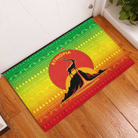 Ethiopia Christmas Rubber Doormat with Mountain Gazelle Sunset Ethiopian Flag Colors and Tribal Pattern Design - Wonder Print Shop