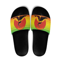 Ethiopia Christmas Slide Sandals with Mountain Gazelle Sunset Ethiopian Flag Colors and Tribal Pattern Design - Wonder Print Shop