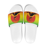 Ethiopia Christmas Slide Sandals with Mountain Gazelle Sunset Ethiopian Flag Colors and Tribal Pattern Design - Wonder Print Shop