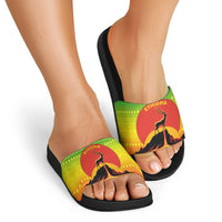 Ethiopia Christmas Slide Sandals with Mountain Gazelle Sunset Ethiopian Flag Colors and Tribal Pattern Design - Wonder Print Shop