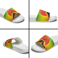 Ethiopia Christmas Slide Sandals with Mountain Gazelle Sunset Ethiopian Flag Colors and Tribal Pattern Design - Wonder Print Shop