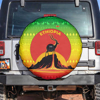 Ethiopia Christmas Spare Tire Cover with Mountain Gazelle Sunset Ethiopian Flag Colors and Tribal Pattern Design - Wonder Print Shop